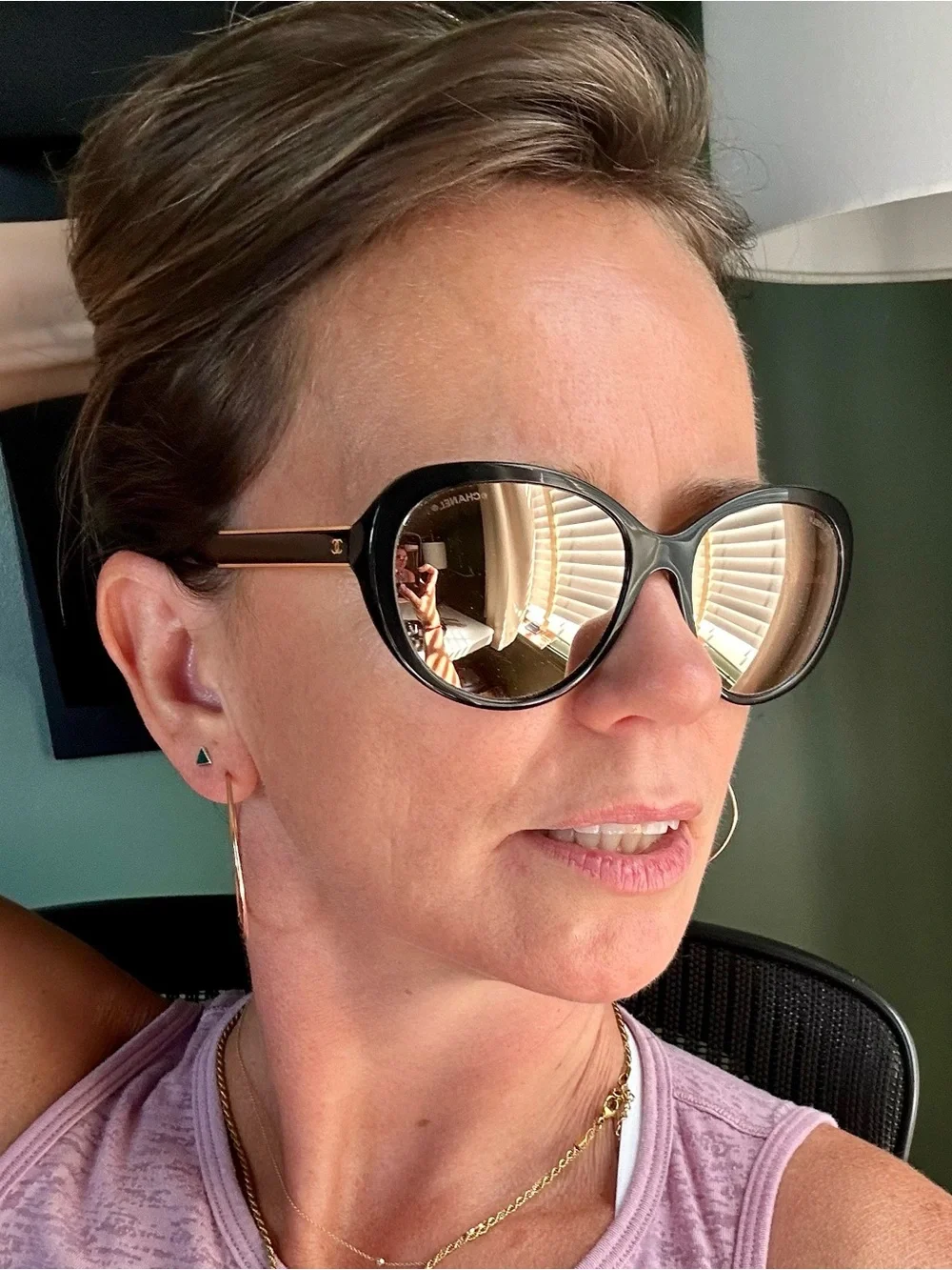 CHANEL Black Sunglasses with Gold Temples